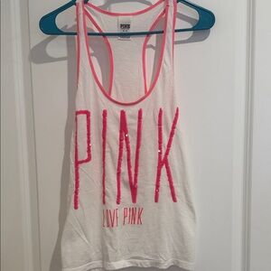 PINK Victoria's Secret White Tank with Pink Sequins. Medium